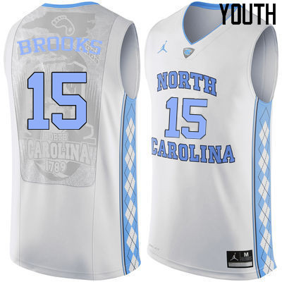 Youth #15 Garrison Brooks North Carolina Tar Heels College Basketball Jerseys Sale-White - Click Image to Close